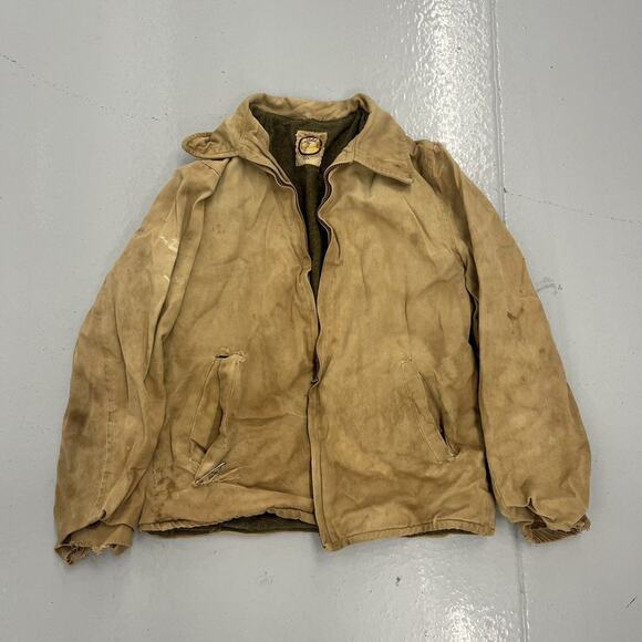 Vintage 50s Knopf Tan Canvas Distressed Workwear Jacket - Picture 1 of 5